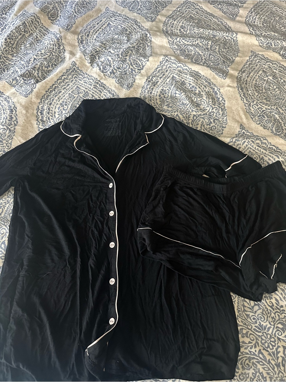 Adore Me Black Pajama Set with White Piping